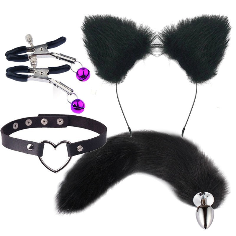Erotic Ear Hairpin Posterior Anal Plugs Female Apparatus Sex Toys SM Metal Erotic Set Fox Tail 4 Pcs Set
